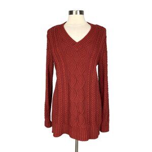 LL Bean Signature Womens Fisherman V Neck Sweater Red Orange Cotton size Small